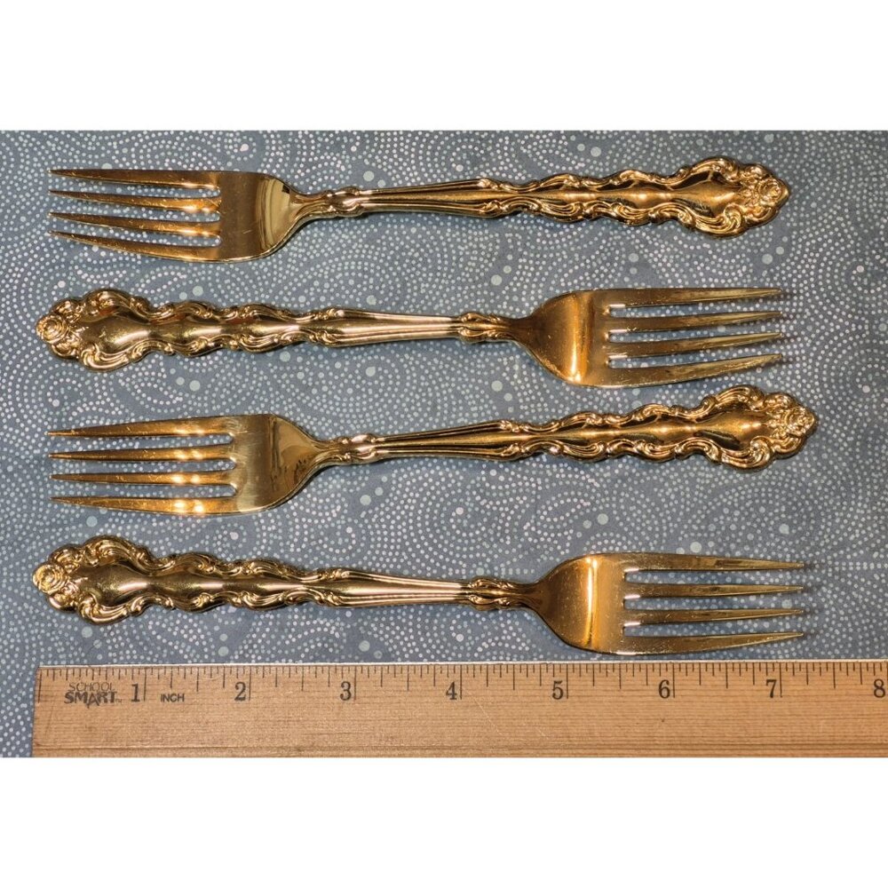Set of 4 Gold Plated Stainless Oneida Community Dinner Forks Beethoven Pattern